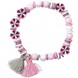 Kit bracelet pompons gris et rose - Rico Design