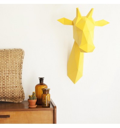 Kit de pliage papier trophée girafe jaune - Assembli
