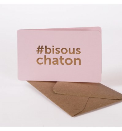 Mini carte Bisous chaton rose - Editions du Paon
