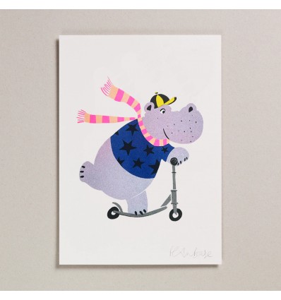 Affiche Hippopotame A4 risographie - Petra Boase