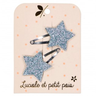 Duo de barrettes étoiles Glitter bleu ciel - Luciole et Petit Pois