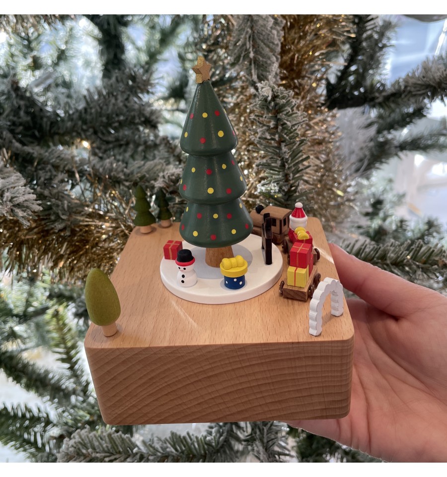 Boîte à musique en bois Père Noël Arbre de Noël Boîtes de train