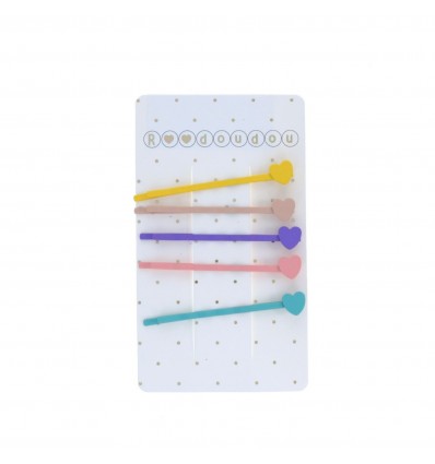 Set de 5 barrettes coeurs multicolores