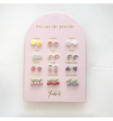 12 paires de boucles d'oreilles Fruitées - Yuko B